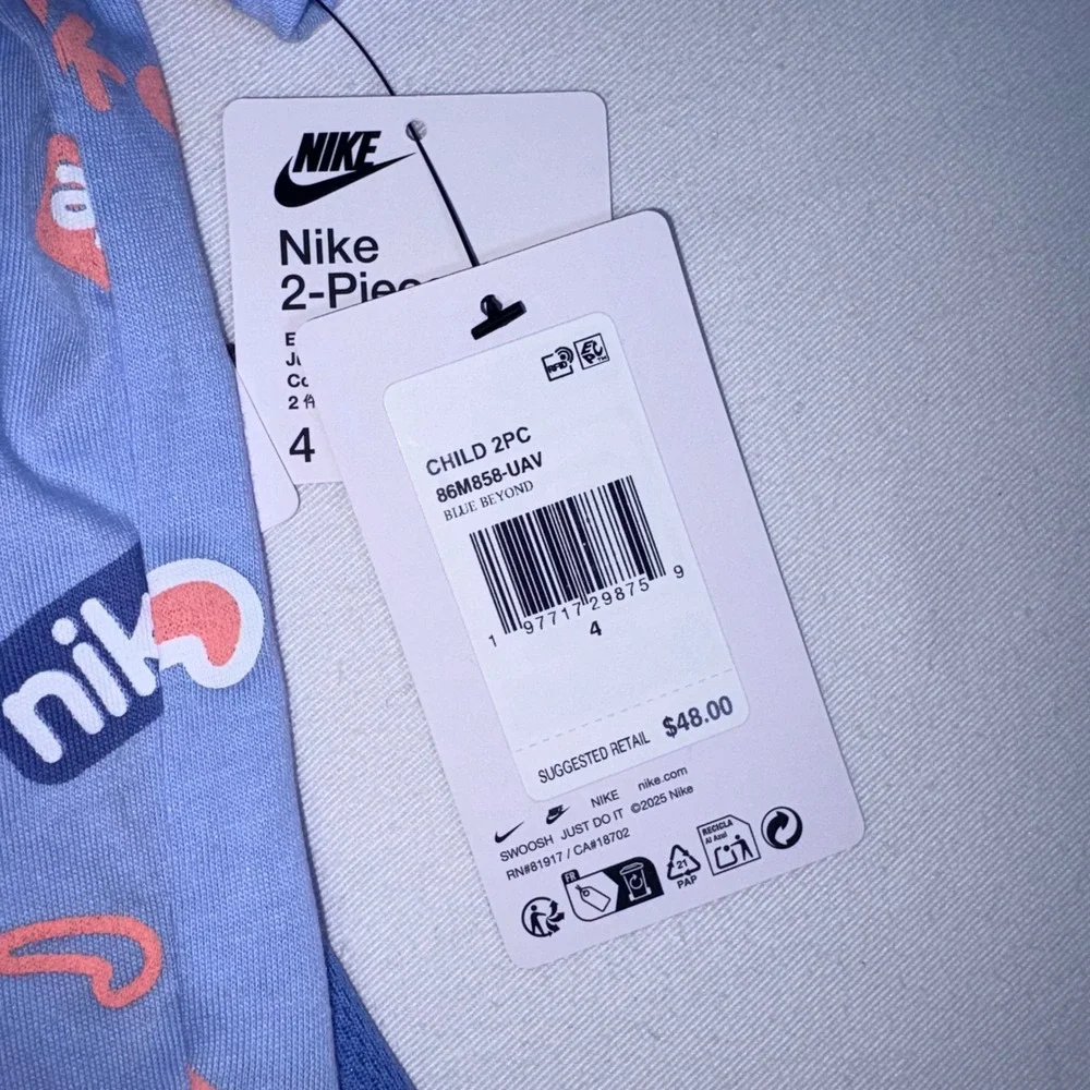 Nike 2-Piece Set 4 Blue Beyond NEW Logo Tee Mesh Shorts 86M858-UAV